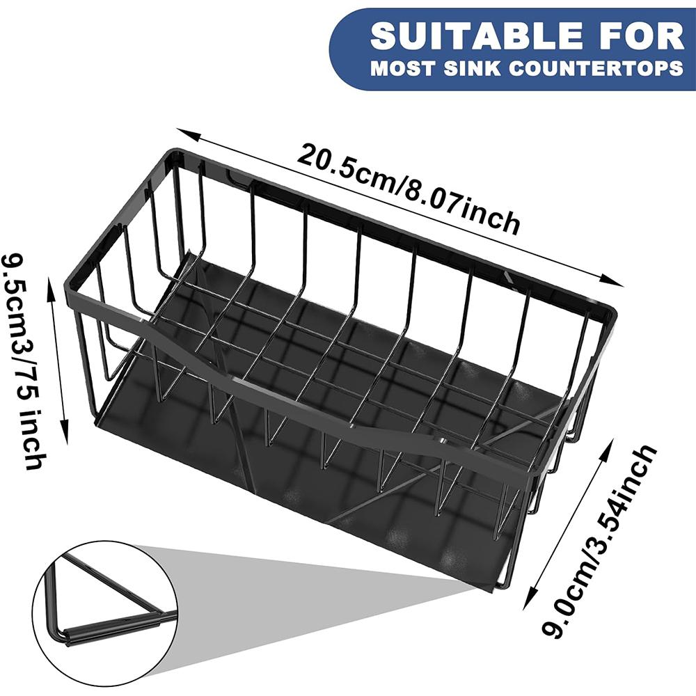 LMETJMA Kitchen Sink Caddy Organizer Sponge Holder with Stainless Steel Auto Drain Tray Soap Sponge Caddy Storage Rack JT313
