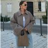 Casual Solid Single Breasted Wool Jacket Women Chic Lapel Long Sleeve Pleated Pocket Loose Coats Autumn High Street Overcoat