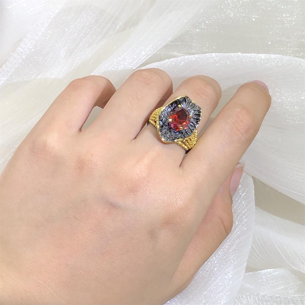 Преувеличенное нерегулярное кольцо из черного золота, высокое качество, новый красный циркон, ювелирные изделия в богемном стиле, вечерние украшения, обручальное кольцо для женщин