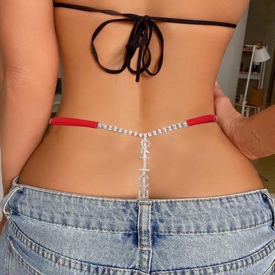 Роскошные красные трусики со стразами - Сексуальное клубное белье стринг с украшением в виде цепочки для тела