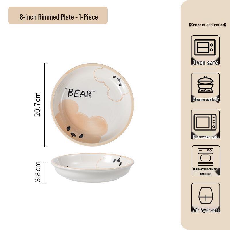 Милый кремовый керамический набор из миски и тарелки: Стильная подглазурная посуда для риса и овощей