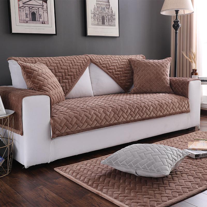 Всесезонная универсальная короткая плюшевая подушка для дивана, утолщенный нескользящий чехол, тканевая подушка, полный комплект, универсальный чехол для дивана с защитой от кошачьих царапин