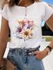 (Asian Size) Short Sleeve T-shirts Clothing Fashion Print  T Female Travel Flower Casual Women's Top Graphic Tee