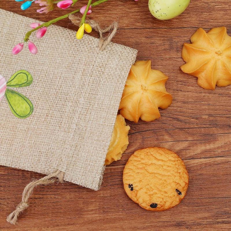 Easter Linen Gift Bags Cartoon Carrot Candy Cookie Packaging Bags with Drawstring Happy Easter Party Gifts Decoration Supplies