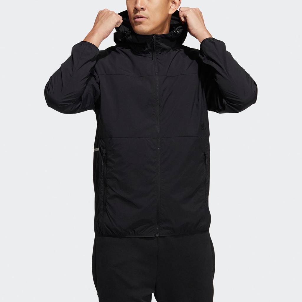 adidas Спортивная ветрозащитная тканая куртка с капюшоном Черная Мужская GP0976
