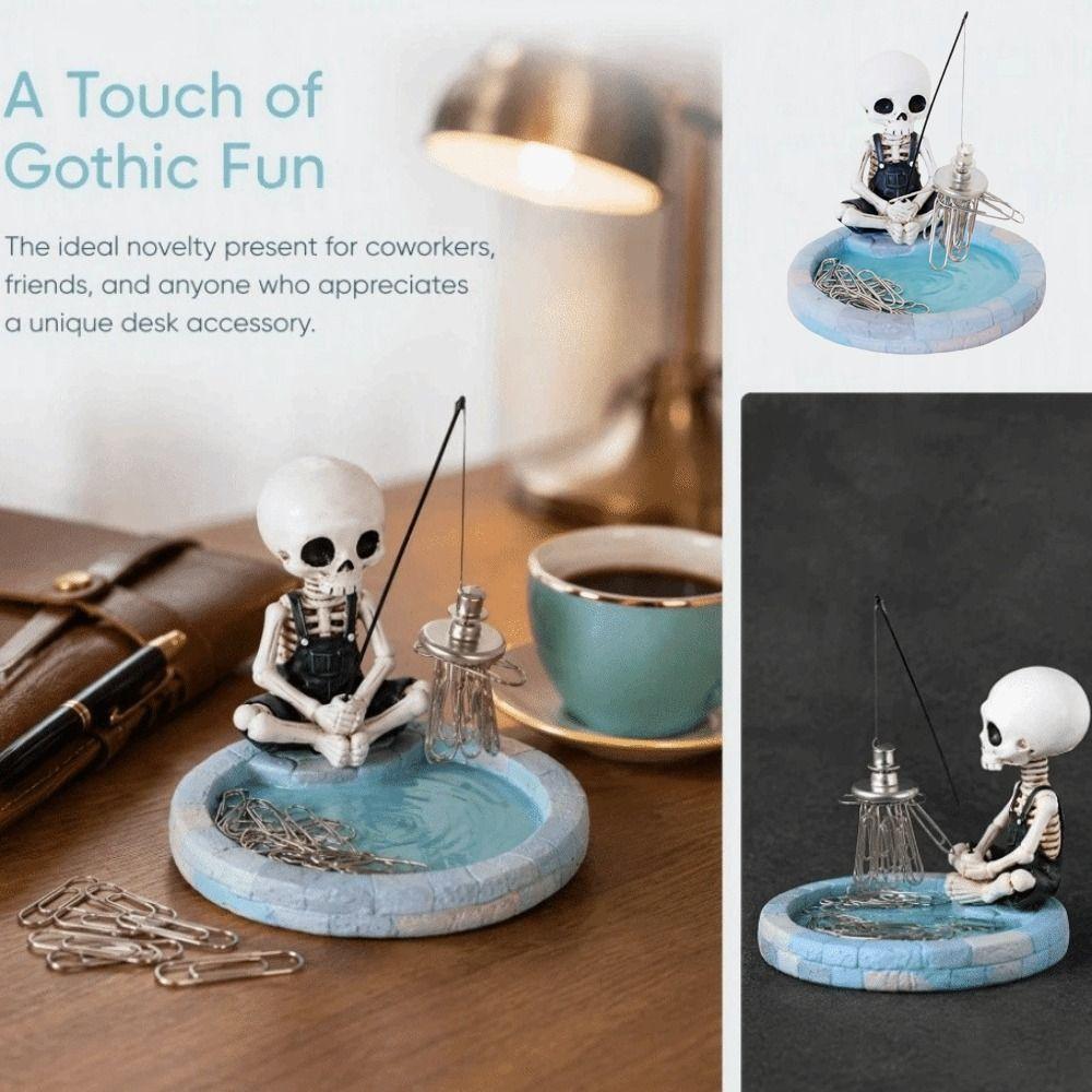 Pool-shaped base Fishing Ornament Magnetic Skull Decor Figurine  Desktop Ornament