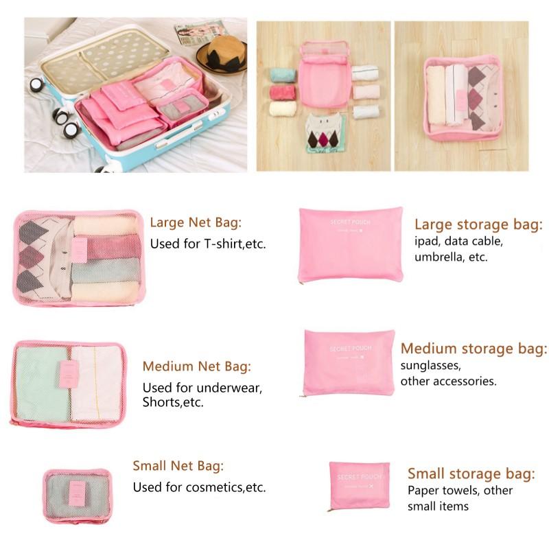 6pcs Travel Organizer Storage Bags Portable Travel Suitcases Organizer Travel Bag For Women Luggage Organizer Clothes Shoes Bag