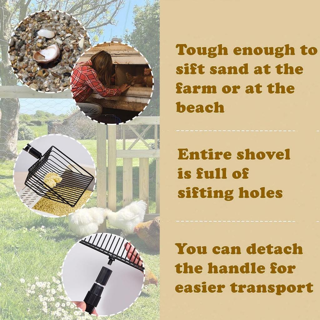 3 In 1 Stretchable Chicken Poop Scooper Chicken Coop Accessories Sifting Shovel for Chicken Coop Chicken Litter Scoop Supplies Separating Poo and