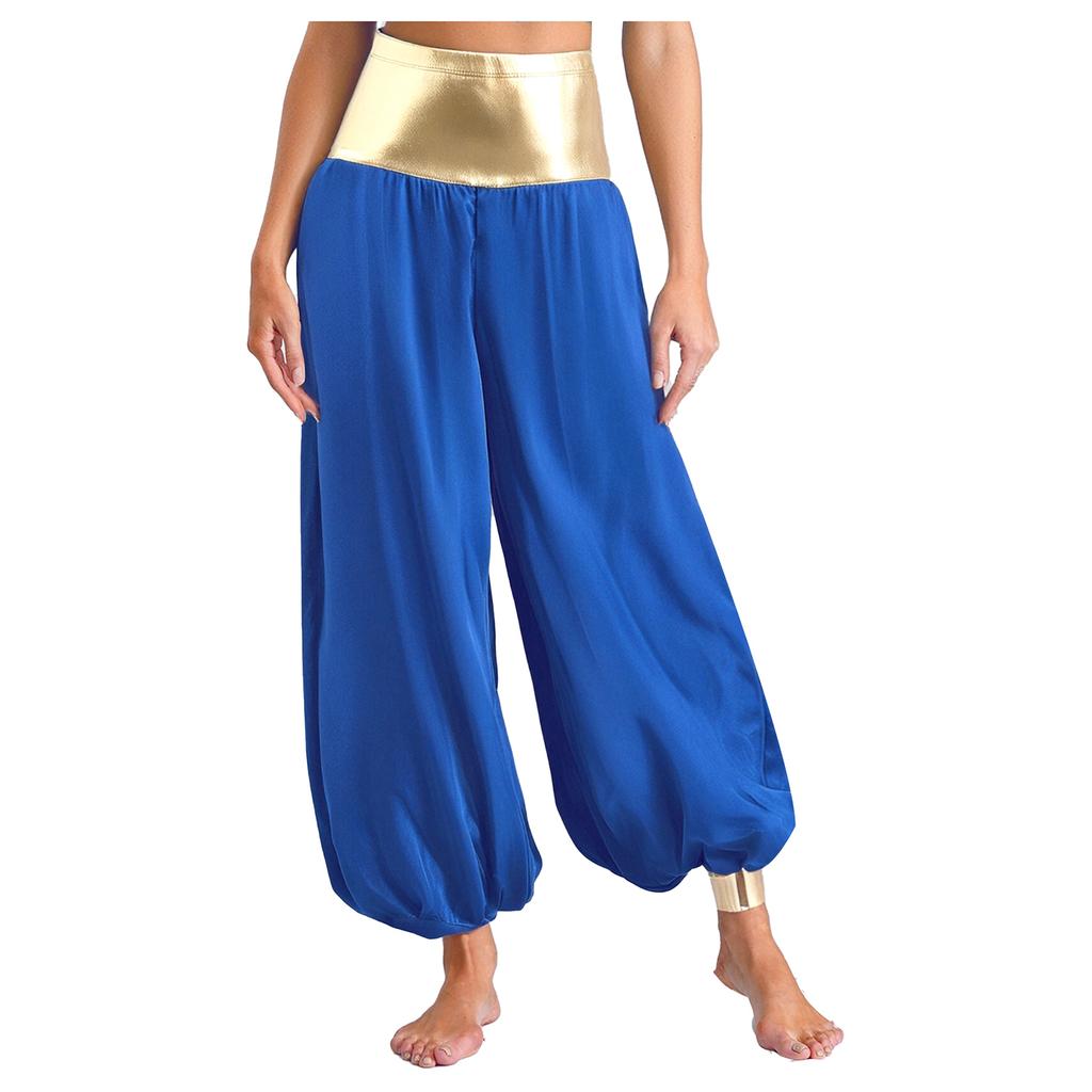 Women Metallic Hippie Pants Arabian Princess Costume Shiny Patchwork Lantern Harem Pants Cosplay Halloween