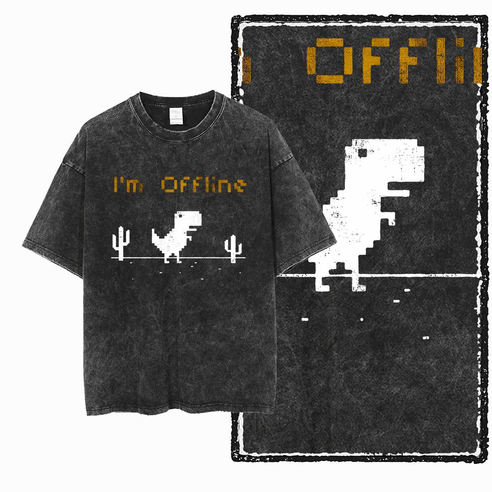 ZH DINO GAME THEME Printed Cotton Acid Washed Exclusive Graphic Unisex T Shirt Cool Streetwear Men Tshirts Big Size Tee for men