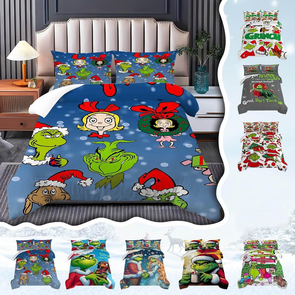 Пододеяльник с принтом рождественских украшений. Супермягкая матовая микрофибра для двуспальной кровати. Удобный комплект с застежкой-молнией и 2 наволочками.