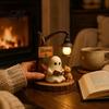 Halloween Ghost Statue Reading Figurine LED Light-up Street Light Resin Decorative Statue Cat Desktop Decoration for Holiday Party Figurine