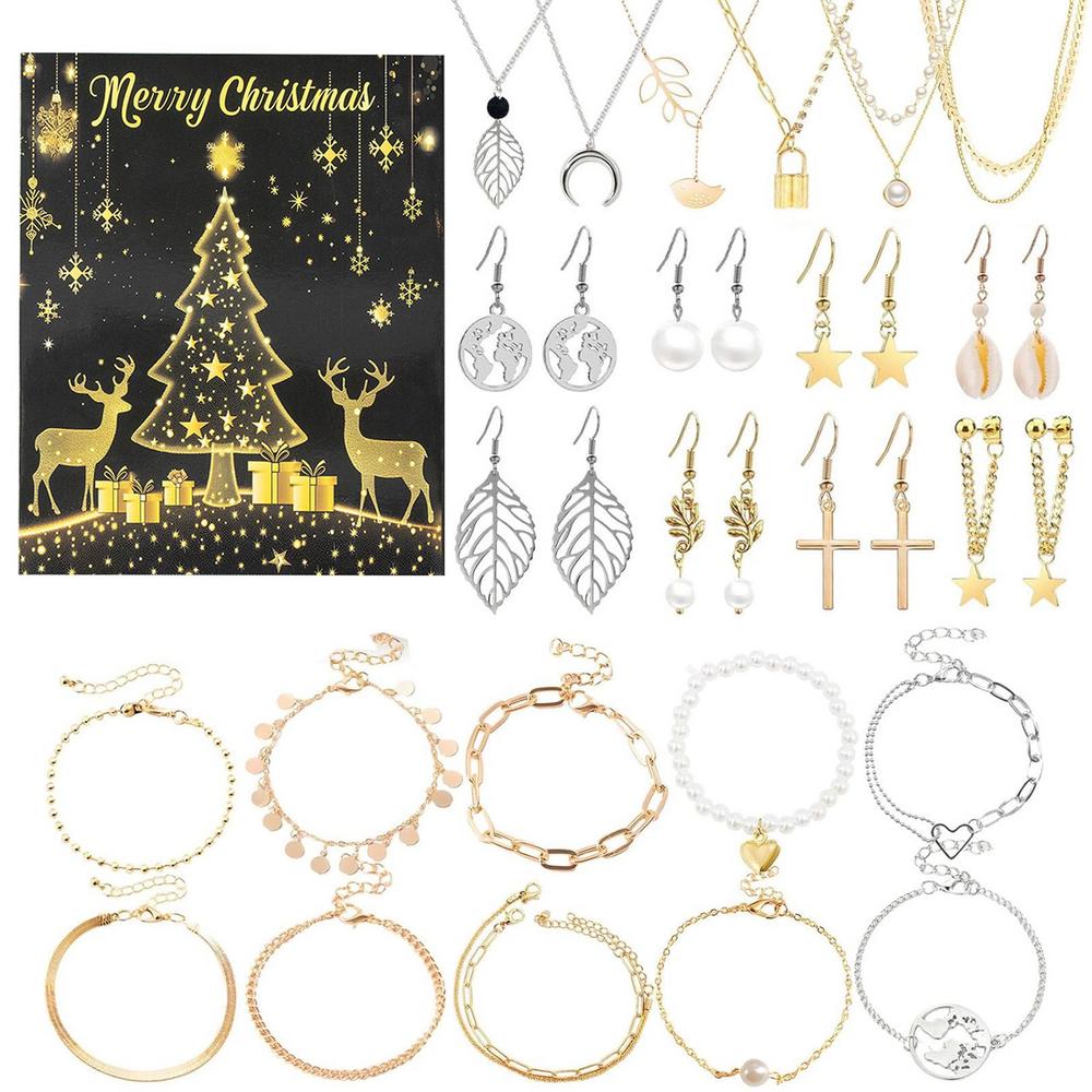 Jewelry Advent 24 Day Countdown To Christmas Calendar Fashion Bracelet Necklace Earring Rings For Adult Women & Teen Girls