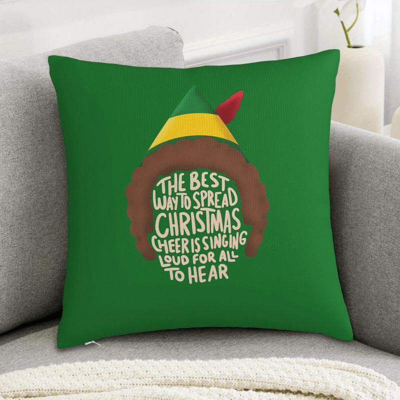 1pc Vintage Elf Christmas Pillow Cover, 18X18 Inch, Double-Sided, with Zipper, Inspired by Elf Buddy Prints, Machine Washable Pillow Cover Suitable fo