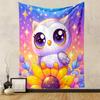 Cute Owl on Sunflower with Rainbow Glow Patterned Tapestry Decorative Wall Hanging, Home Bedroom Living Room Decor