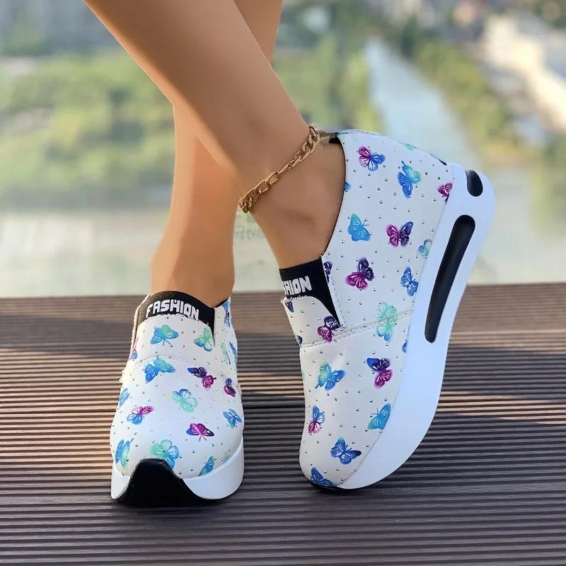 Женские кроссовки на осень, женские туфли на платформе, слипоны, носки, туфли на плоской подошве, повседневные туфли Zapatillas Mujer Breather Sports Shoes, женские мокасины