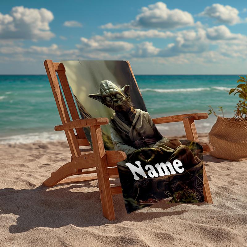 Custom Name Ultra-Soft Beach Towel with Yoda Theme,Ideal for Pool - Camping, Diving - Perfect Travel Essential, Vibrant Beach Towel.