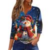 Women's Fashionable Casual Christmas Printed V-neck Three-quarter Sleeve Decorated Button Top