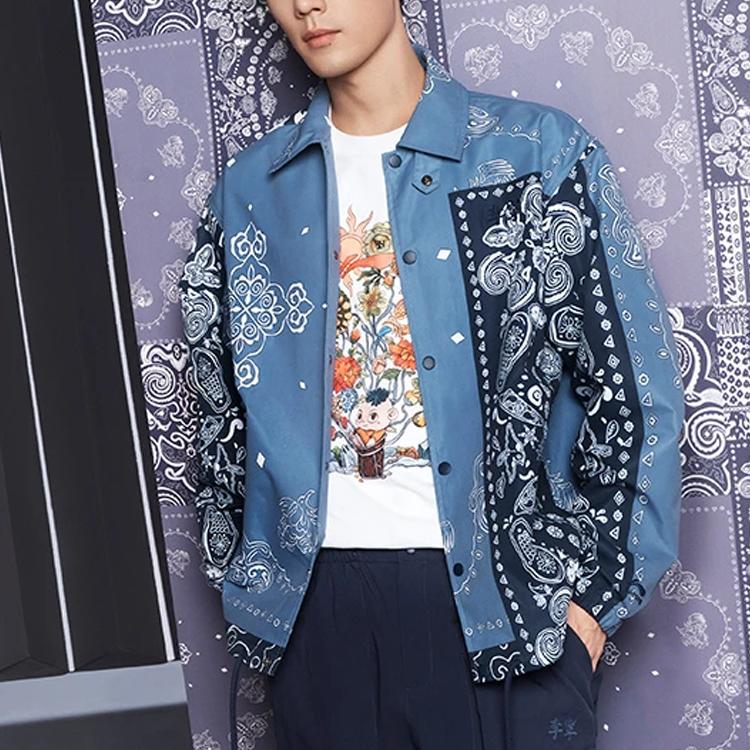 Li-Ning Модная спортивная серия, однобортный пиджак с откидным воротником и цветком кешью, куртка унисекс, индиго AFDS775-5