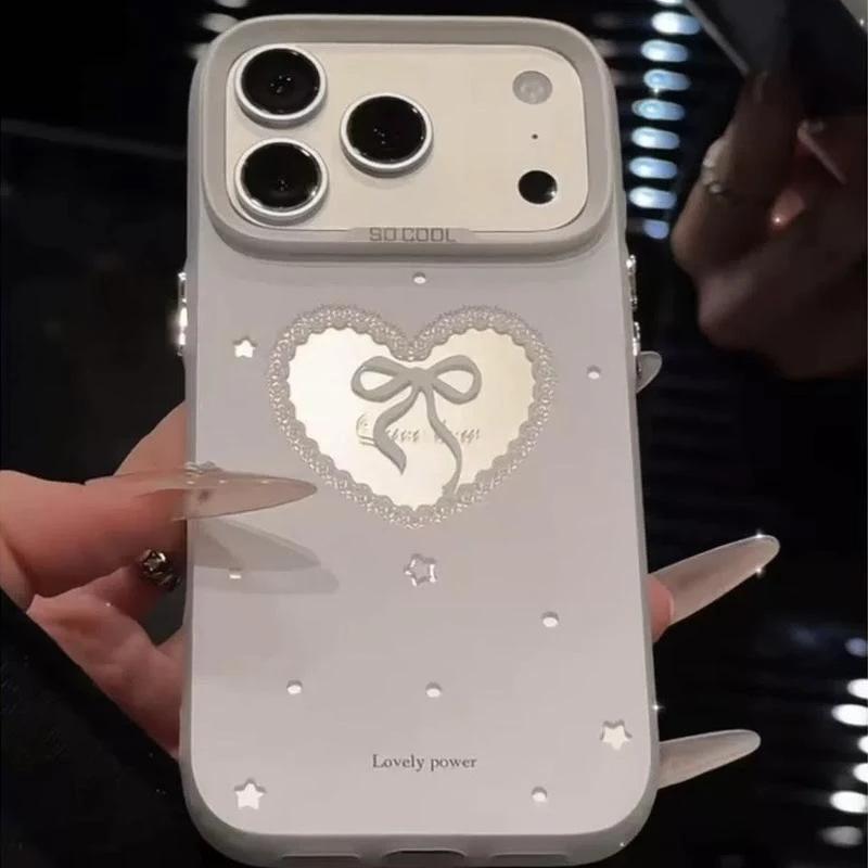 Ins ветер полый любовь лук для Apple 17Promax чехол для мобильного телефона iPhone16 цвет серебристый IMD большое отверстие