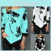 Elegant Women Irregular Floral Blouse Tee With Asymmetric Hem And Round Neck