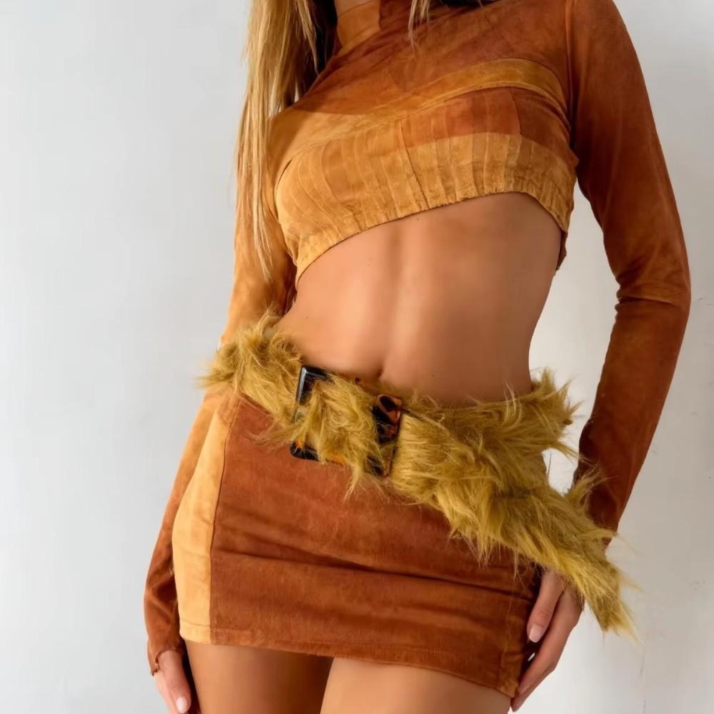 Pin Buckle Fluffy Waist Belt Adjustable Vintage Waist Seal Punk Faux Fur Waistband Concert