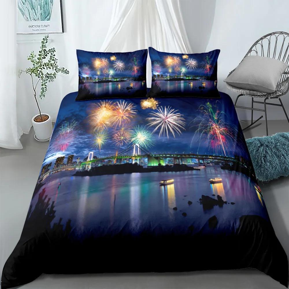 City View Duvet Cover Set Dubai City Night View Single Double Queen King Size Bedding Set For Adults 2/3Pcs Soft Quilt Cover
