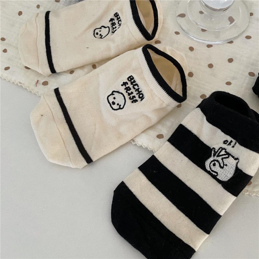 Puppy Embroidered Boat Socks, Summer Breathable Socks, Preppy Casual Cotton Socks