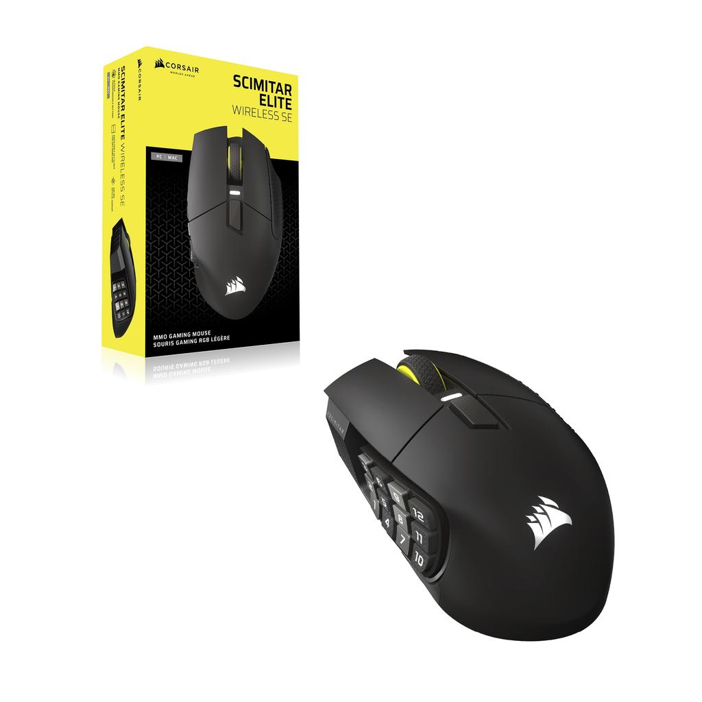 CORSAIR SCIMITAR ELITE Wireless Gaming Mouse, 16 Programmable Buttons, Elgato Stream Deck, MARKSMAN S 33K Sensor, Bluetooth, Black