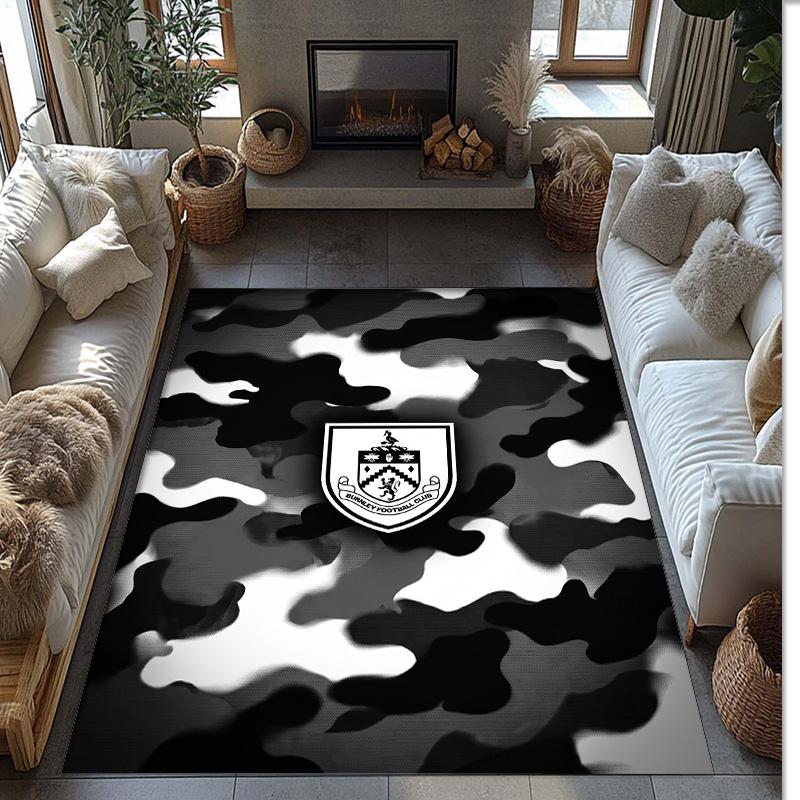 Burnley Football Print Crystal Velvet Rug, Comfortable Water Absorbent Non Slip Indoor Floor Carpet