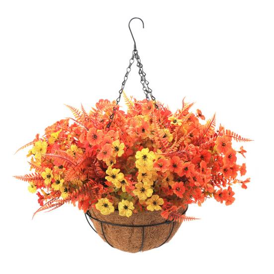 Осенняя подвесная корзина с искусственными цветами, устойчивая к УФ-лучам, для улицы, сада, двора