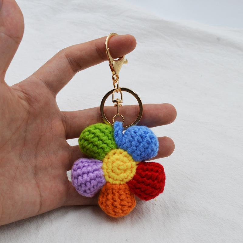 Rainbow Knitted Flower Keychain: Cute Friend Gift