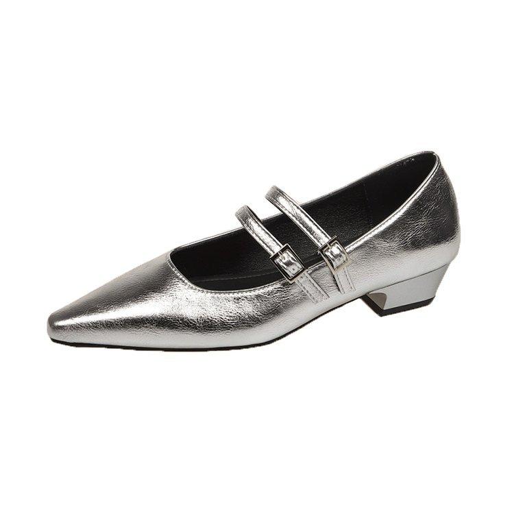 Ретро туфли Мэри Джейн на низком каблуке, новые остроносые туфли на толстом каблуке, женские одинарные туфли для работы с темпераментом с неглубоким вырезом