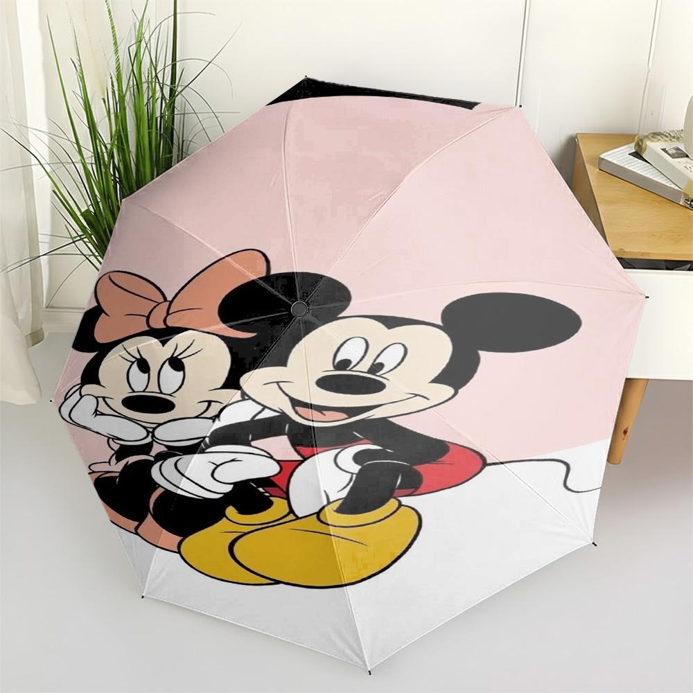 Disney Mickey Mouse Rope Climbing Print Navy Blue Folding Umbrella, Auto Open/Close Windproof UV Protection Travel Umbrella for