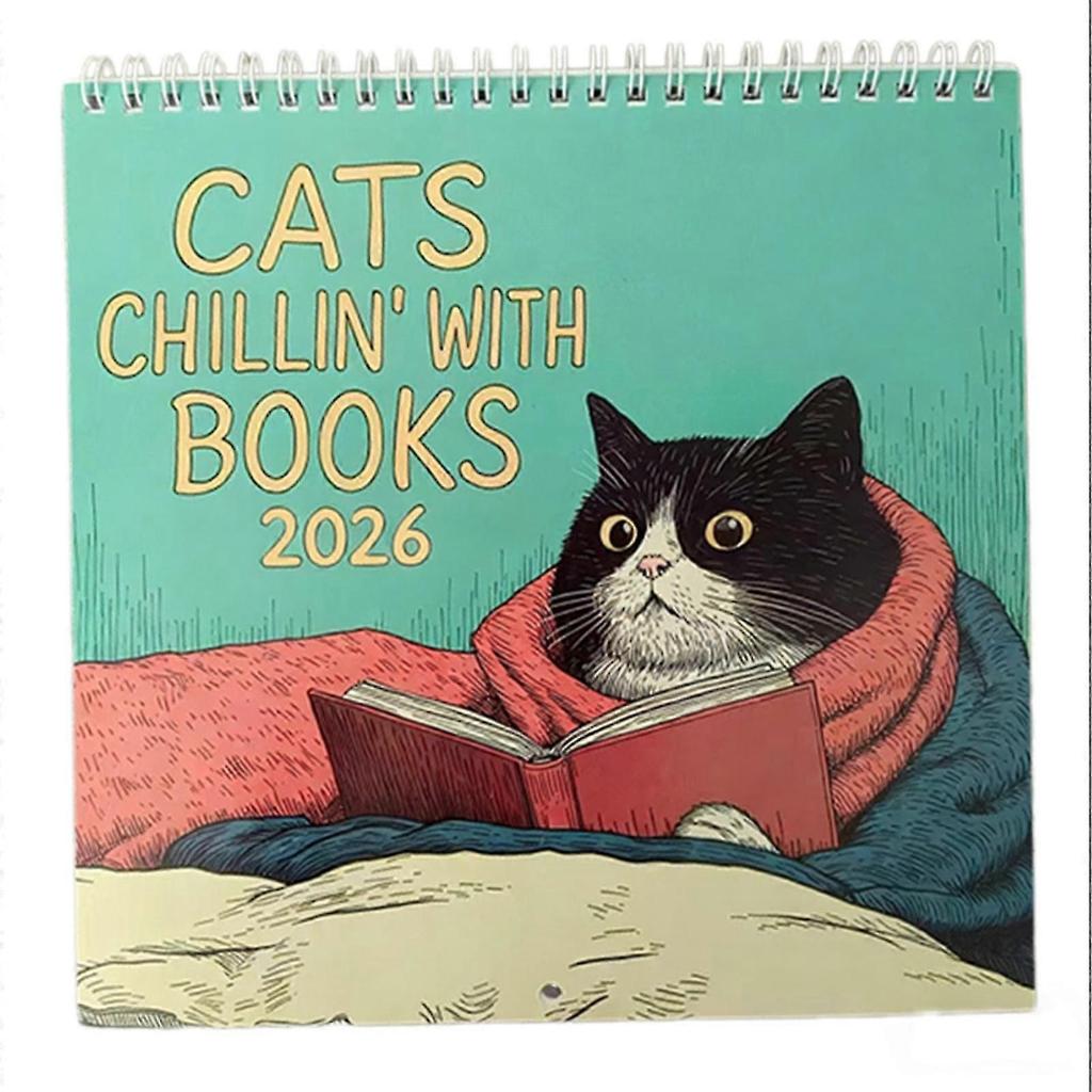 Cats Chillin' with Books 2026 Wall Calendar - Funny Cute Cat Wall Calendar Home Decor, Bookish Gift for Book Lovers