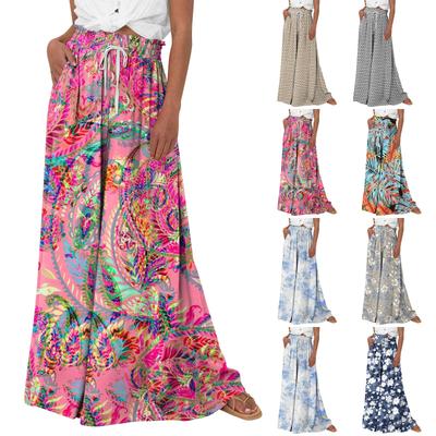 Женские брюки с принтом и широкими штанинами, с карманами, с высокой талией, на кулиске, свободные, повседневные