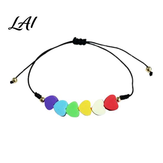 Adjustable Heart Bracelet Colorful Hearts Bracelet Handmade Braided Cord String Boho Style Woven Shaped Clay Beads Jewelry for Women Girls