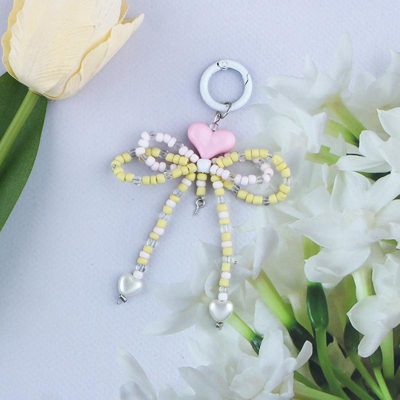 Модный милый брелок в форме сердца с бантом, милый бисерный бант, брелоки для ключей, украшения для рюкзака, аксессуары, кулон для мобильного телефона, подарки