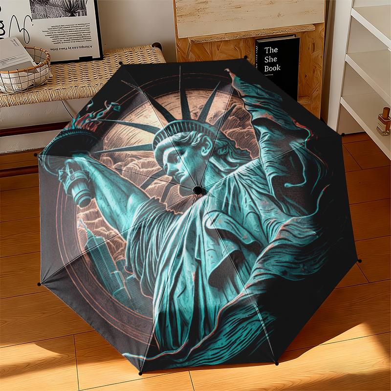 1pc Statue of Liberty, USA Umbrella Portable Folding Umbrella Iron Frame Hole Bone Structure Outdoor Home Umbrella