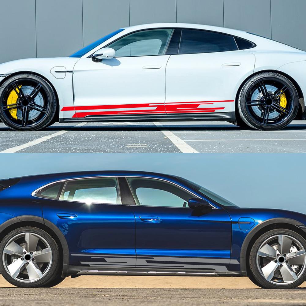 Для Porsche Taycan Наклейки на боковые двери автомобиля Комплект автомобильных декалей Виниловая пленка для обтяжки Водонепроницаемые ПВХ наклейки Внешние аксессуары для автомобиля