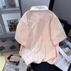 Рубашка женская в полоску розового цвета с цветными пуговицами, летняя, с короткими рукавами, в студенческом стиле, свободная, с отложным воротником, женская рубашка