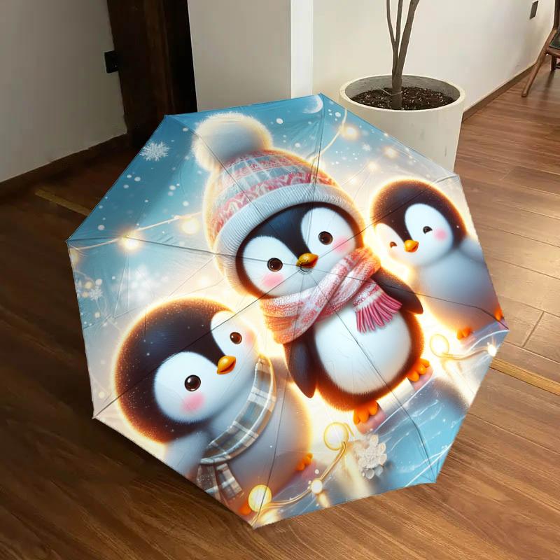 1pc Winter Penguins with Lights Umbrella with Plastic Handle,Suitable for All Seasons Home Travel Outdoor UmbrellaDD1348