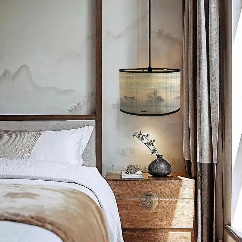 Бамбуковый абажур для потолка в китайском стиле, домашний декор, люстра в виде барабана, настенный светильник, абажуры из бамбукового искусства, абажур