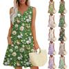 Women's Casual Easter Print V-Neck Button Side Pocket Vest Dress