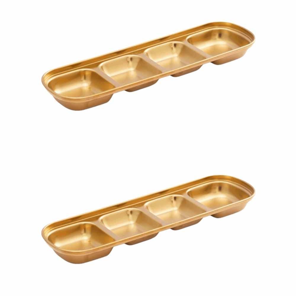 2Pcs Stainless Steel Seasoning Dish 2/3/4 Grid Thickened Divided Dip Bowls Easy Clean Stackable Vinegar Soy Spice Condiment Tray