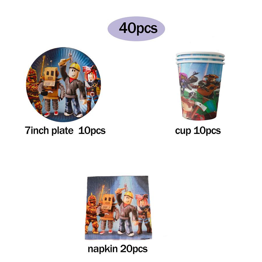 Robot Boy Happy Birthday Party Supplies Set Roblox Themed Paper Tablecloth Plate Cups Cake Balloons Baby Shower Game Decorations