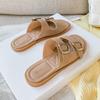 2024 Women Buckle Slippers New 2024 Comfortable Flat Slippers Comfort Sandals Casual Beach Shoes Double Belt Adjustable Flat Slippers