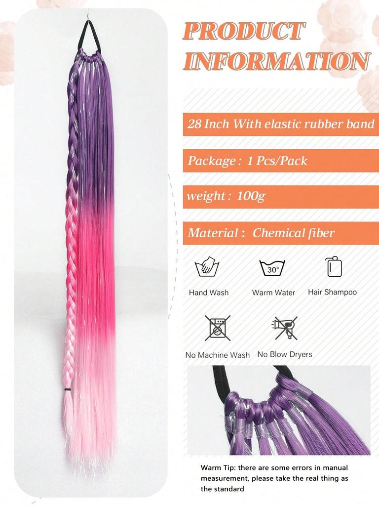 Синтетический градиентный многоцветный длинный прямой конский хвост с резинкой и металлической проволокой цветной 28-дюймовый конский хвост для ежедневного использования