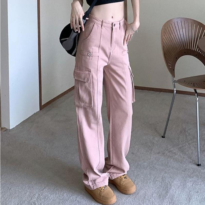 Прямые джинсы-карго женские осенние повседневные винтажные джинсовые брюки с высокой талией корейский дизайн мешковатые брюки широкие брюки Y2k стиль