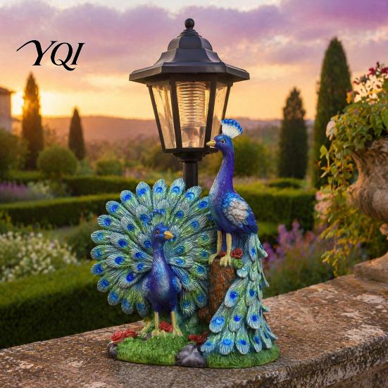 Outdoor Yard Art Decorations Peacock Solar Light Decor, Garden Statue with Lantern for Powered Patio Ornaments Lawn Pathway Landscape Decoration,